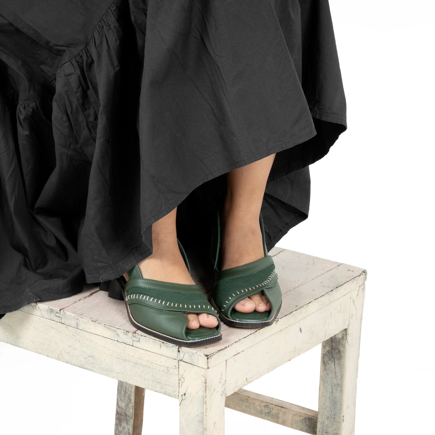 Adaa Peep in Olive with 2-inch heel by Suvaa