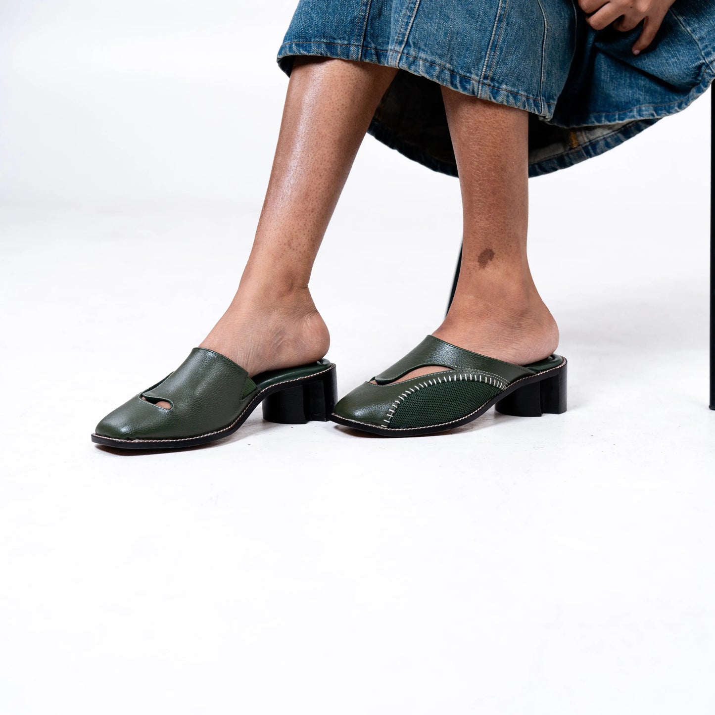 Begum Mule in Olive with 2-inch heel by Suvaa