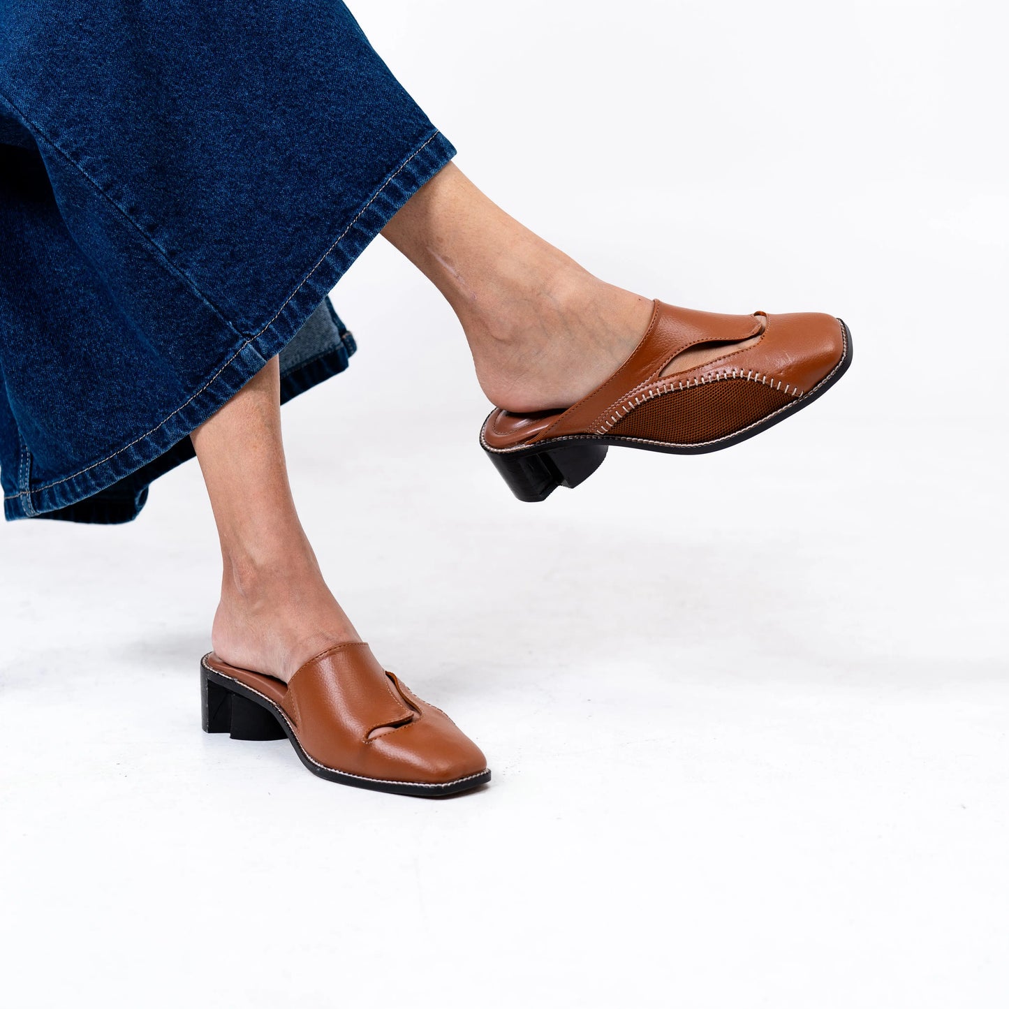 Begum Mule in Tan with 2-inch heel by Suvaa